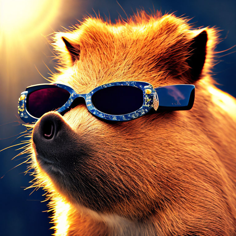 Cool Dog in Sunglasses Poses Against Sunny Background