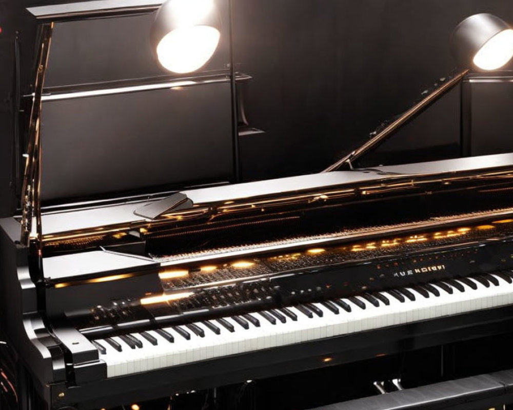 Grand Piano with Open Lid and Illuminated Interior Strings