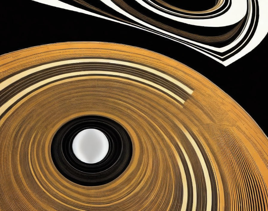 Sepia and White Swirls on Black Background: Optical Illusion of Depth