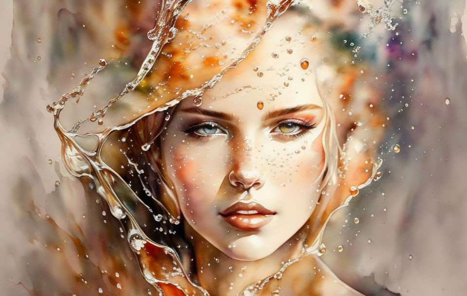 Watercolor portrait of a woman with blurred features for an artistic and dreamy look