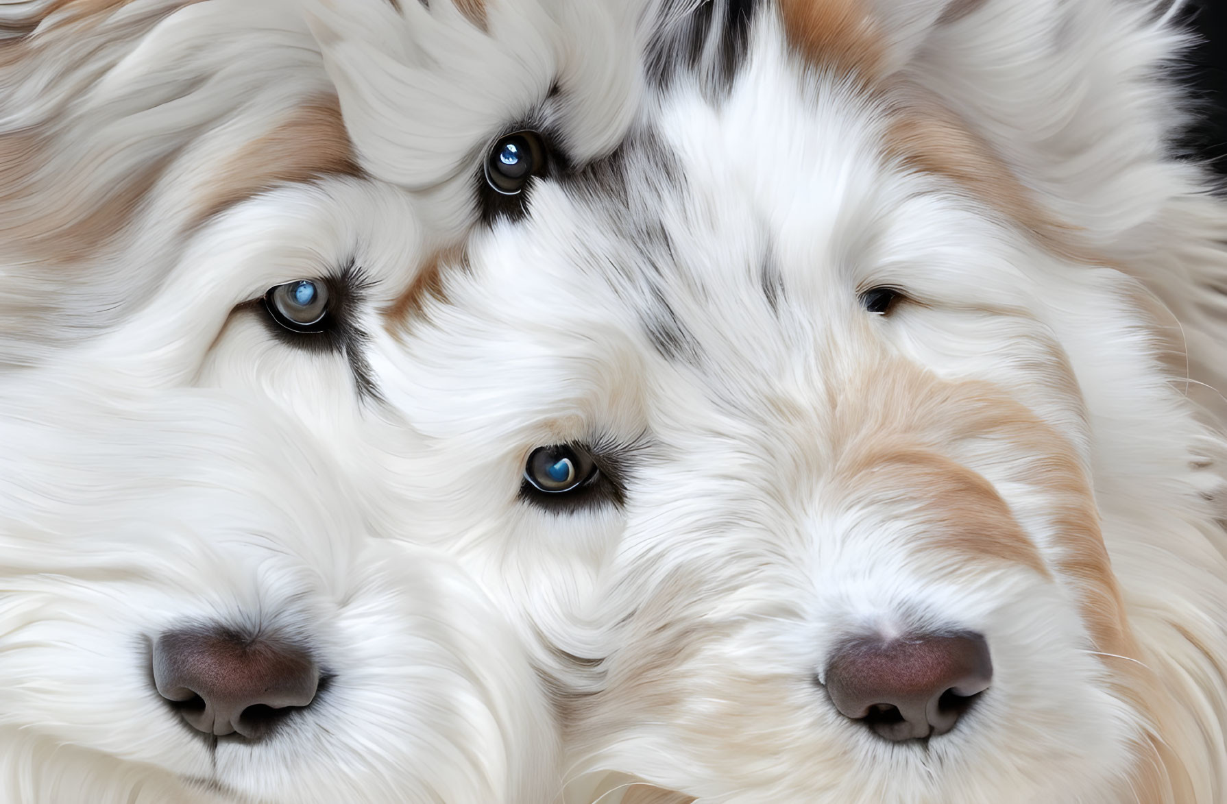Fluffy Dogs with Blue Eyes and Varied Fur Colors