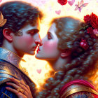 Vibrant Romantic Couple Illustration with Fairy Tale Theme