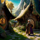 Fantasy village with animated characters and round-door houses