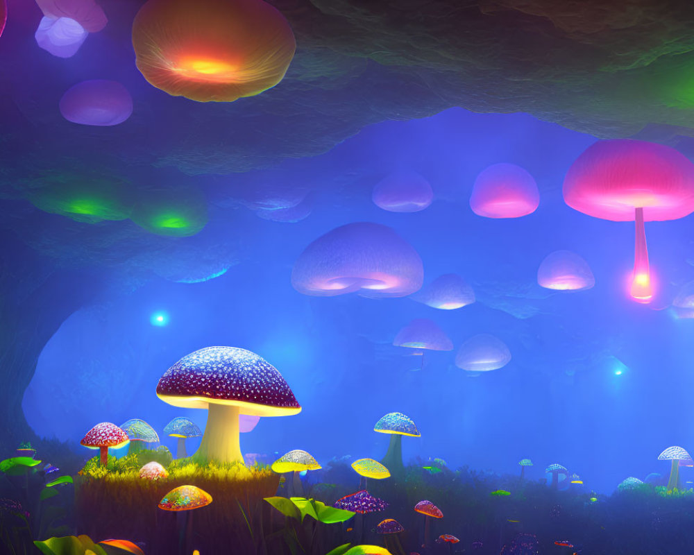Fantastical Mushroom Forest with Luminous Fungi