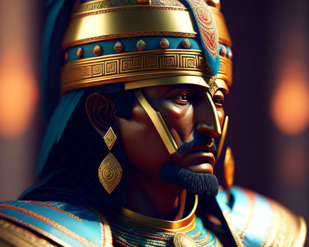 Detailed 3D rendering of pharaoh in traditional Egyptian attire