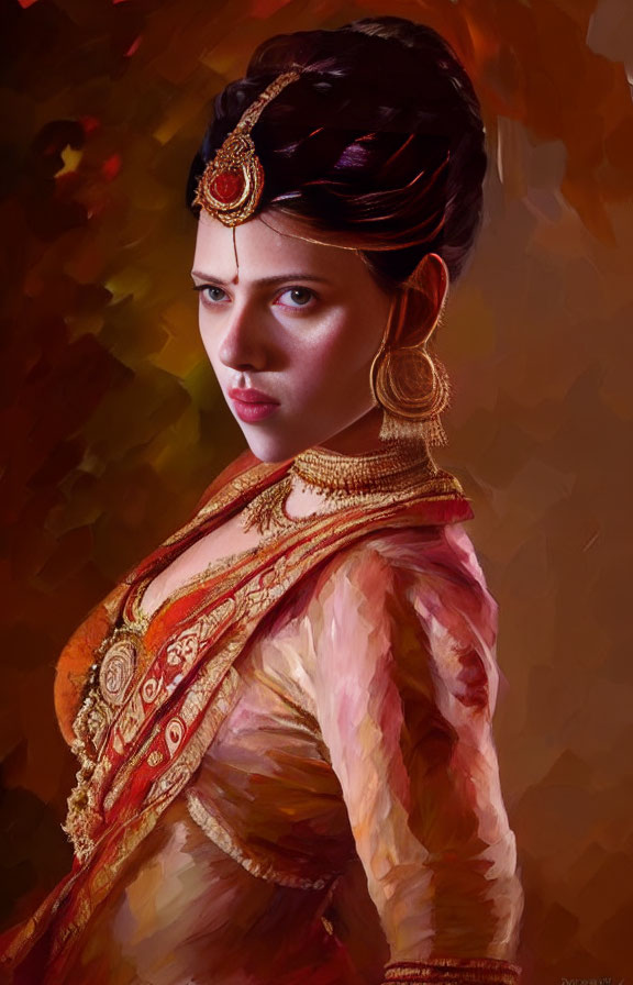 Traditional Indian Attire Woman with Gold Jewelry Portrait