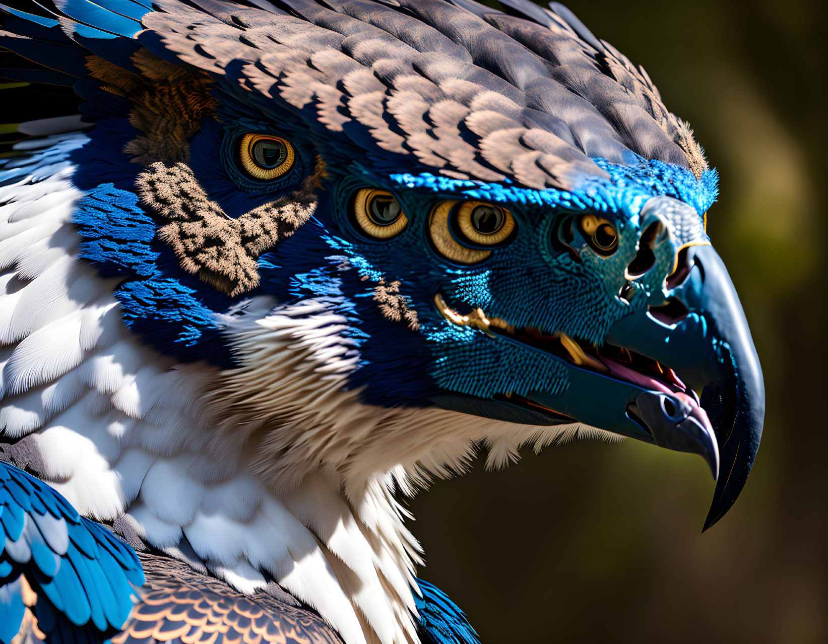 Stylized digital artwork of a blue and brown eagle with sharp beak