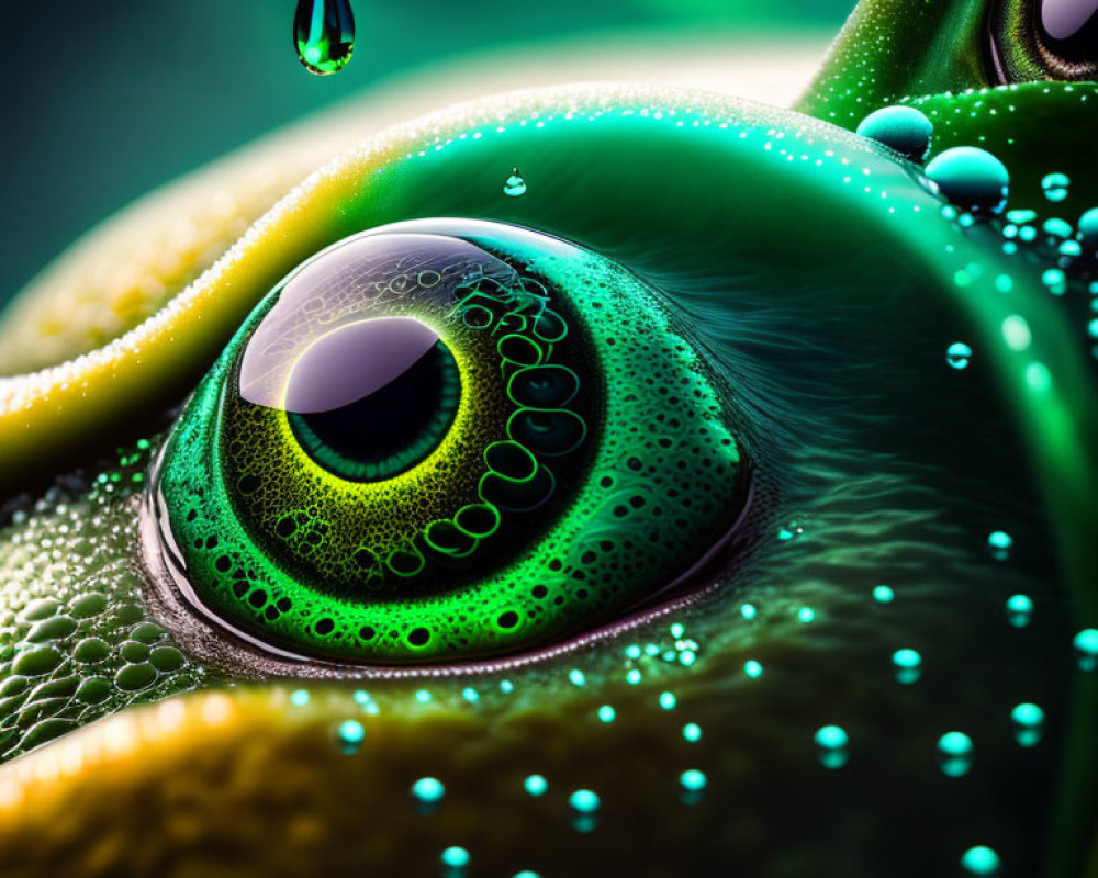 Fractal-like Abstract Image with Green and Yellow Hues on Dark Background