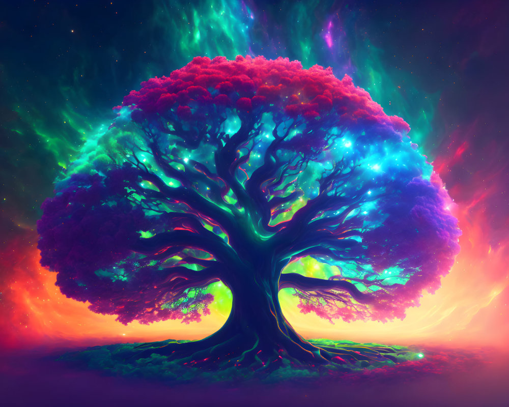Colorful Tree Artwork in Cosmic Landscape