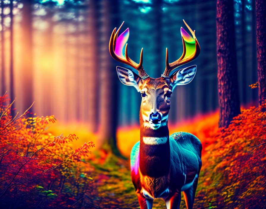 colorful picture with a deer in the New Year's for