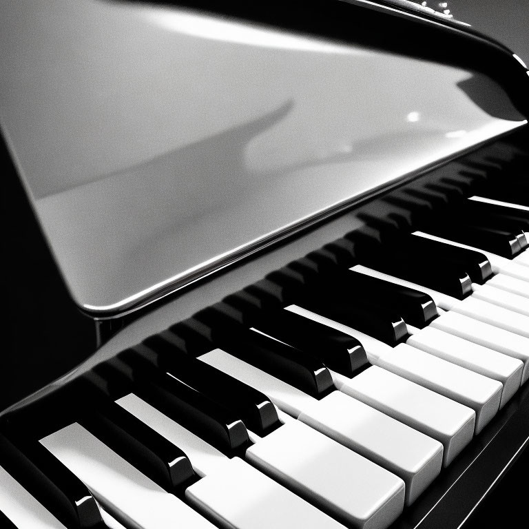 Monochrome view of reflective surface and piano keys