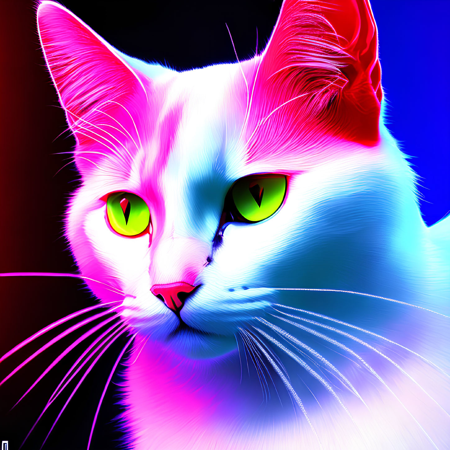 Colorful Digital Artwork of Cat with Neon Hues