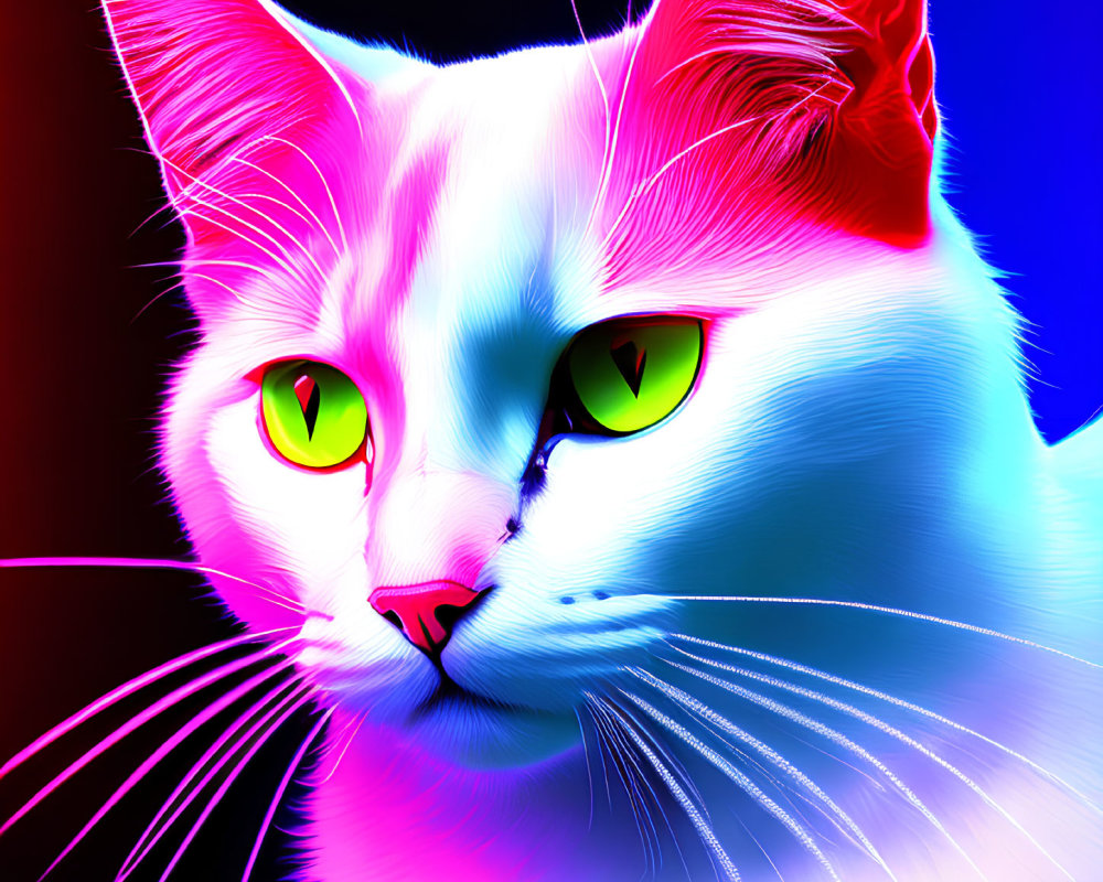 Colorful Digital Artwork of Cat with Neon Hues