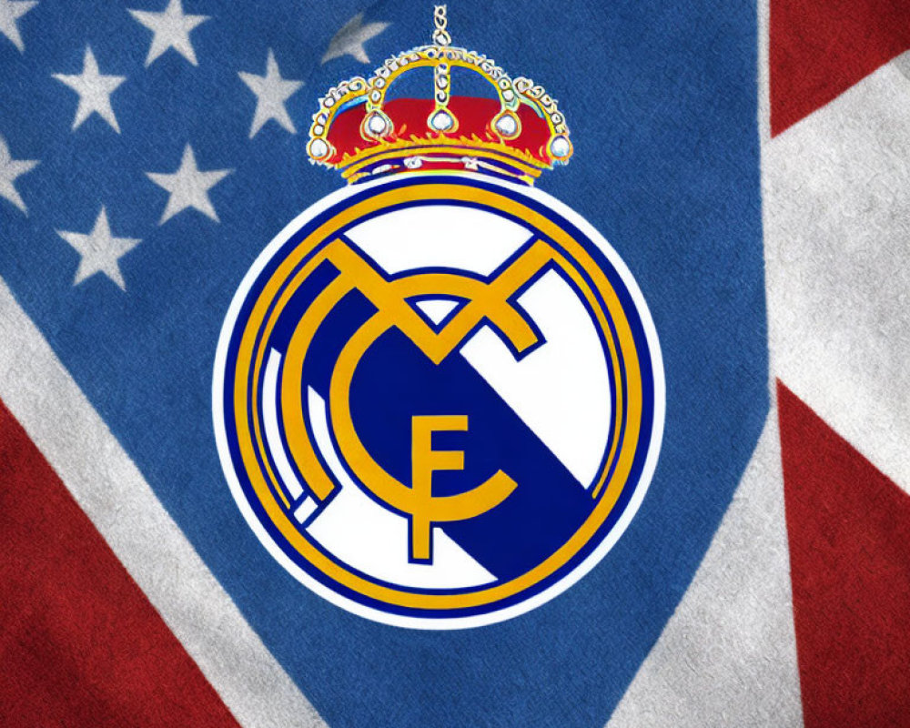 Real Madrid Club Emblem on United States Flag Background