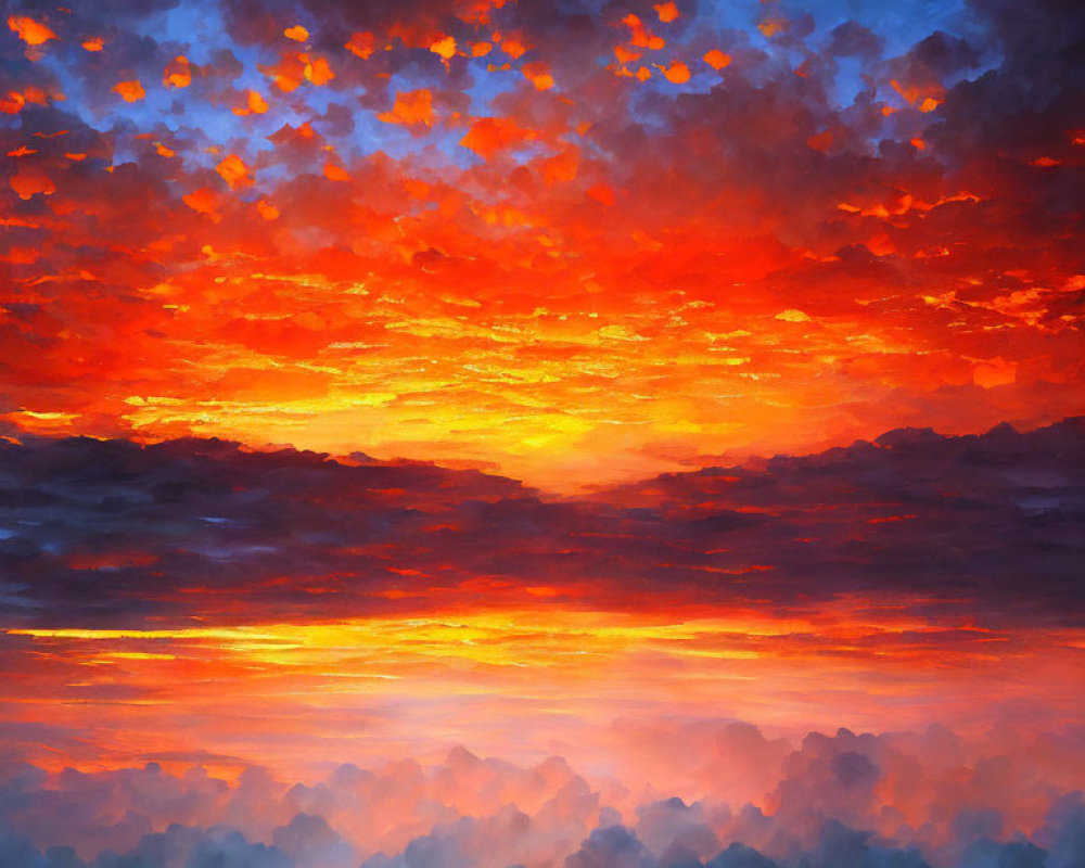 Colorful Sunset Painting with Red, Orange, Yellow Hues