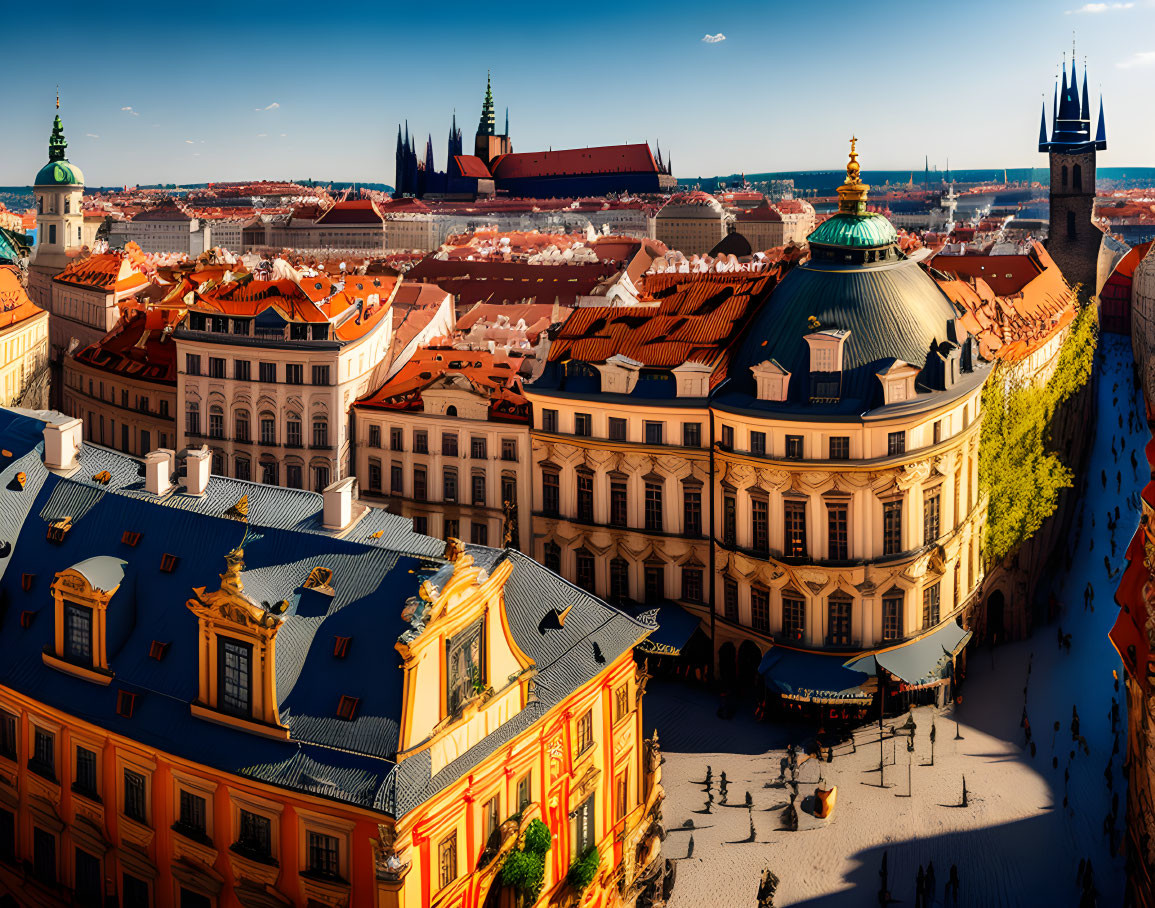 A panoramic view of Prague's old town