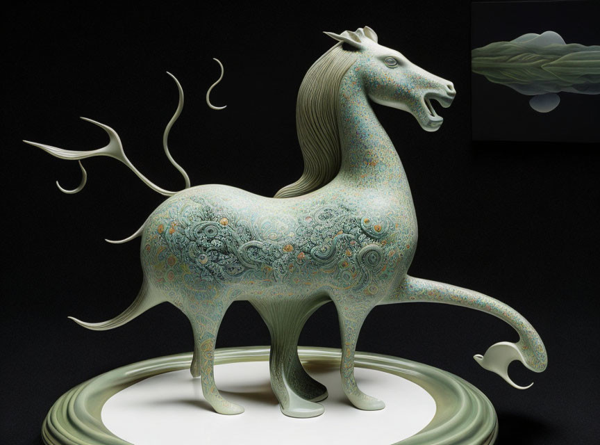 Celadon-Glazed Porcelain Sculpture of Stylized Horse