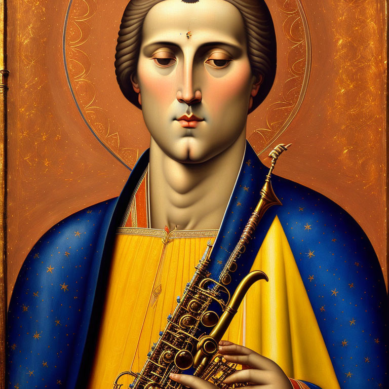 Digitally Altered Artwork: Classical Portrait with Modern Saxophone