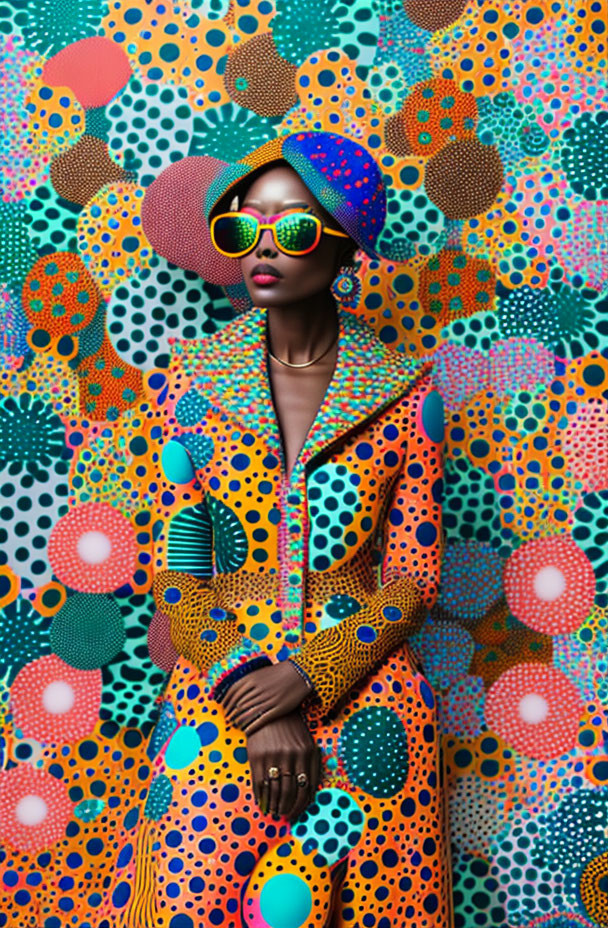 Colorful Portrait of Stylish Person in Dotted Outfit