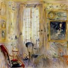 Sunlit Room with French Doors and Flowers Painting in Impressionist Style