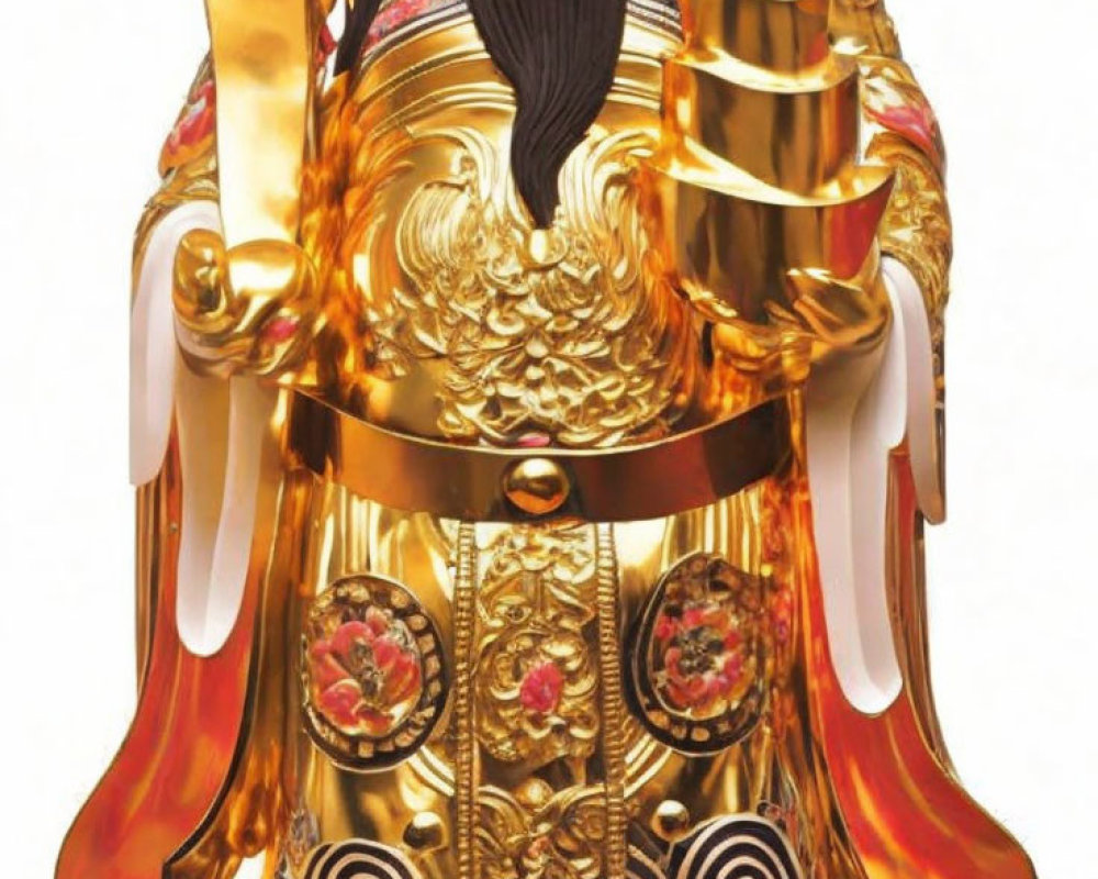 Golden Chinese Deity Statue with Ornate Details and Flowing Robes