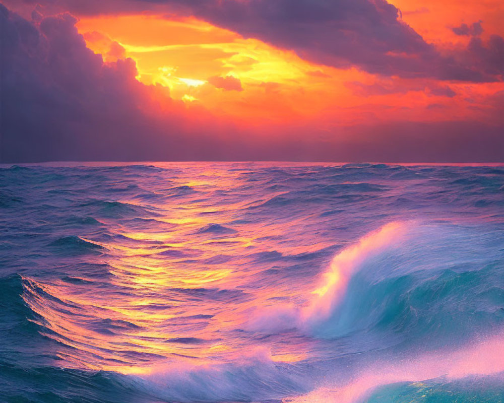 Colorful Ocean Sunset with Radiant Sky Reflections