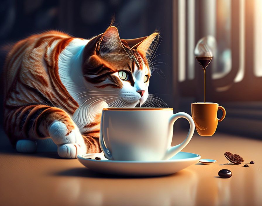 cat and the coffe