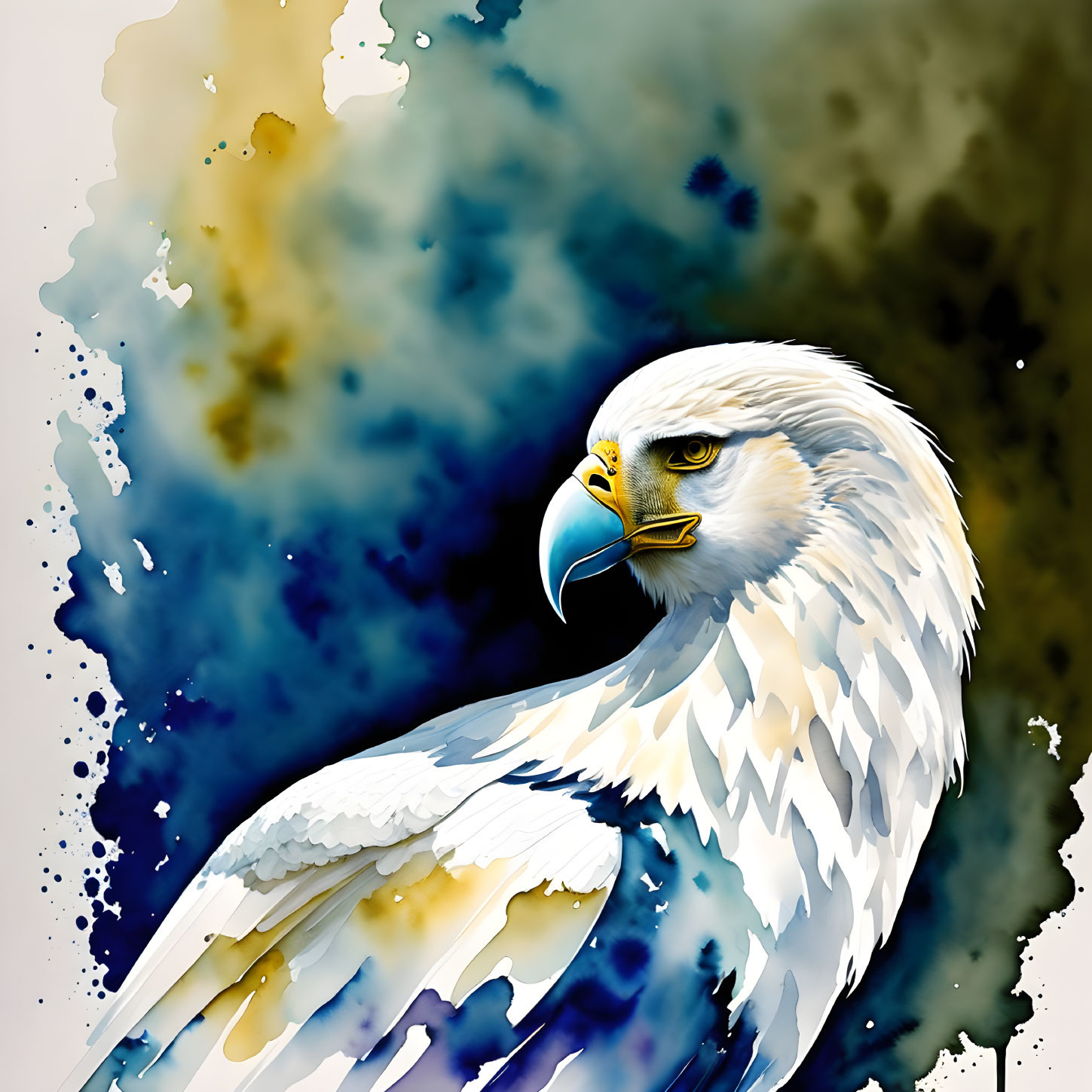 Detailed Bald Eagle Head Illustration on Watercolor Background