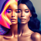 Vibrant makeup on two women with contrasting hair types