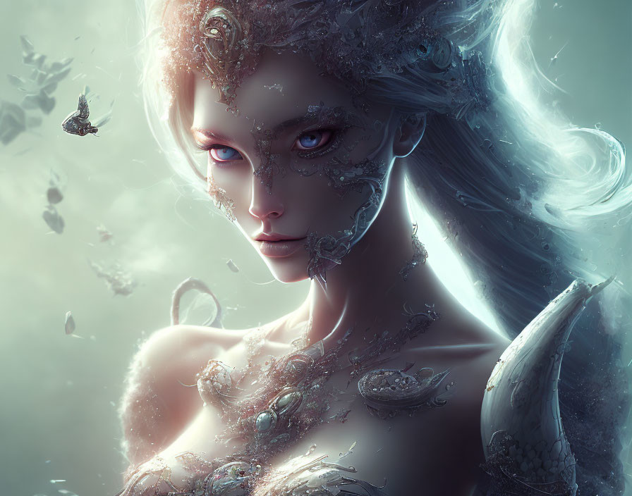 Fantasy Art: Woman with Silver Hair and Ethereal Jewelry