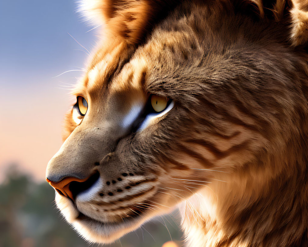 Detailed Digital Lion Artwork with Intense Yellow Eyes