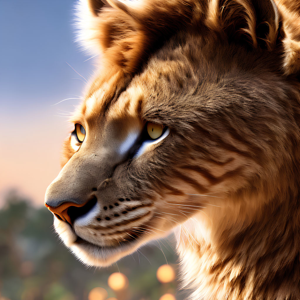 Detailed Digital Lion Artwork with Intense Yellow Eyes