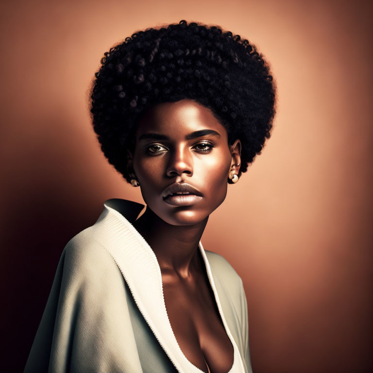 Portrait of a Person with Afro Hairstyle and Light-Colored Jacket