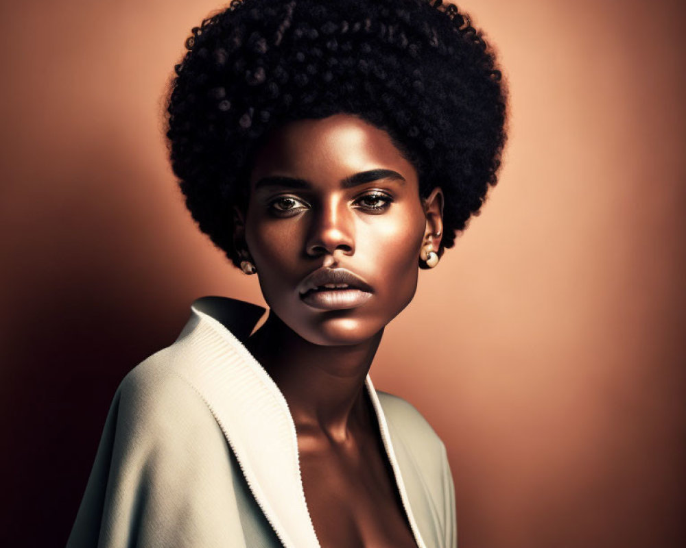 Portrait of a Person with Afro Hairstyle and Light-Colored Jacket