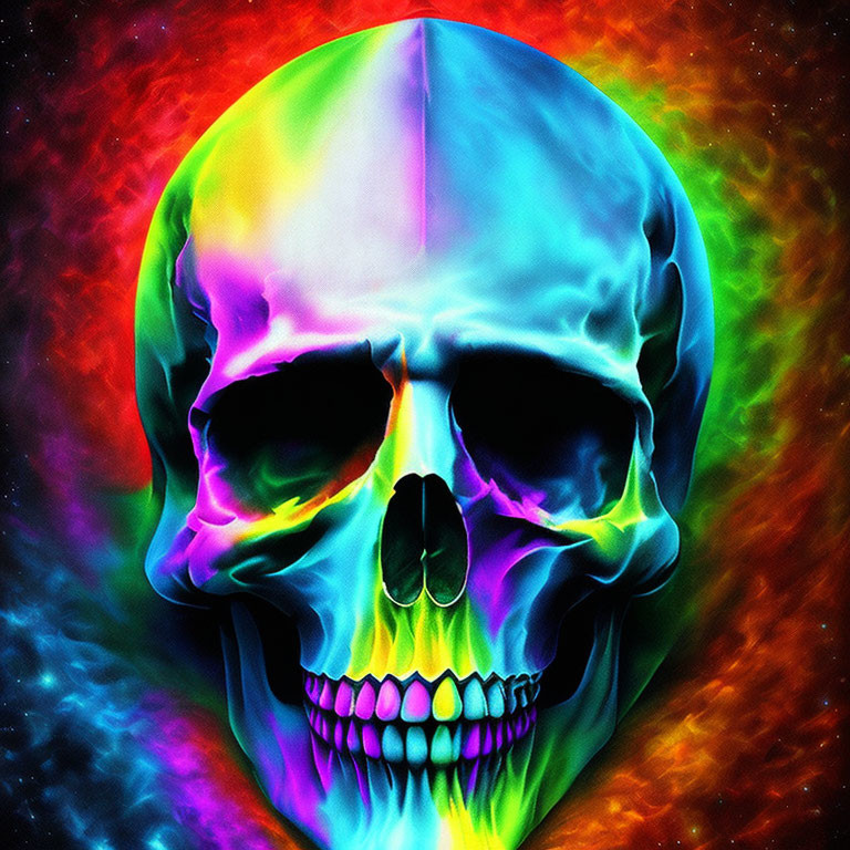 Colorful Skull Art Against Fiery Background