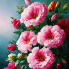 Detailed Painting of Pink Peonies in Full Bloom