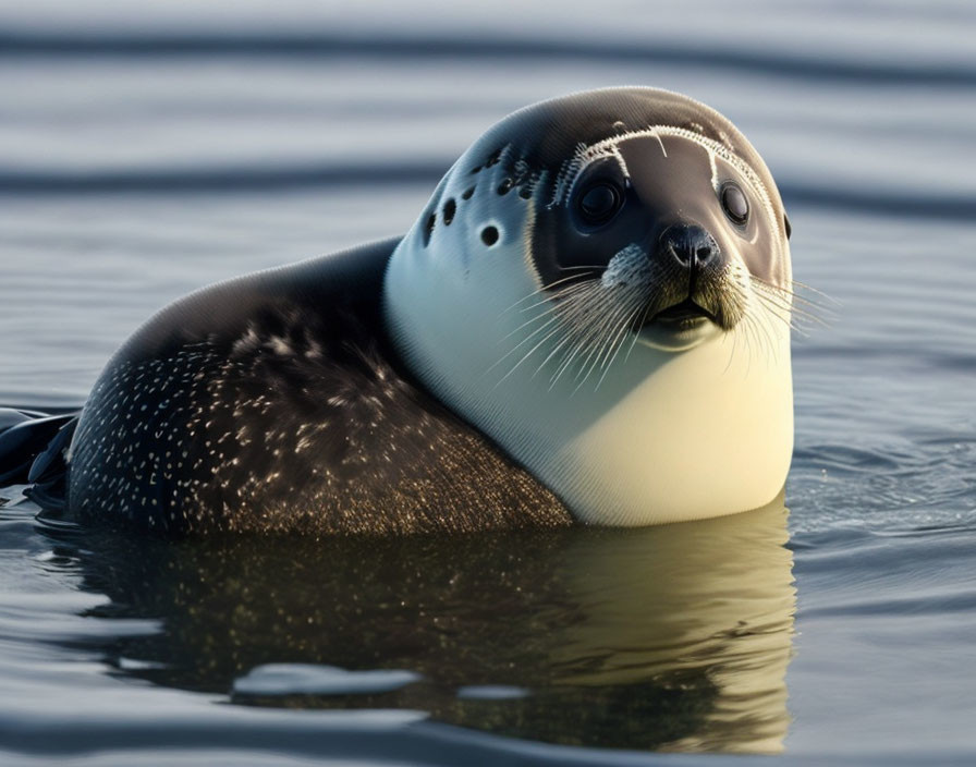 Spotted Seal Resting in Calm Waters with Glossy Coat