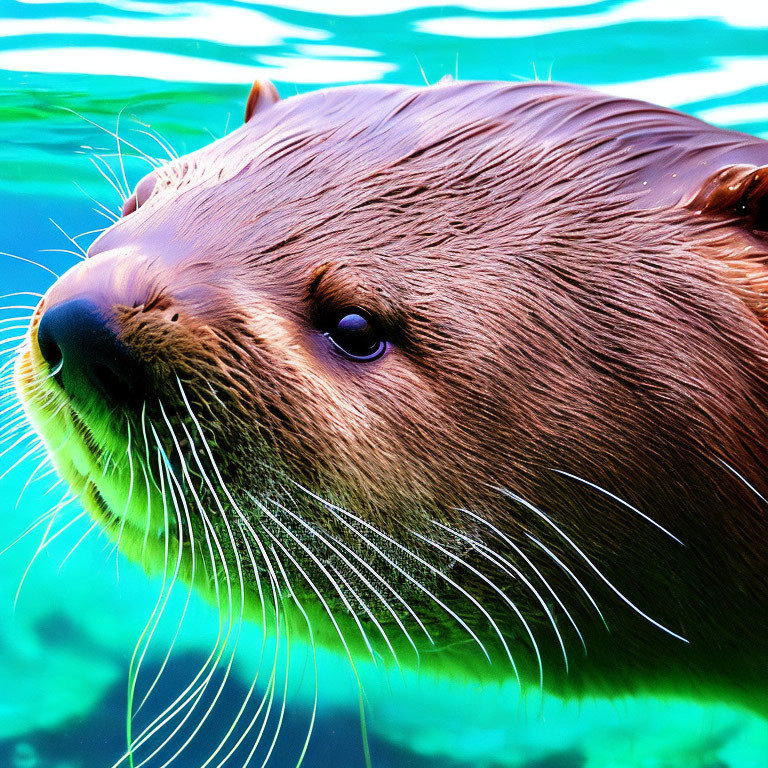 Sea Otter's Wet Brown Fur and Whiskers in Close-up Shot