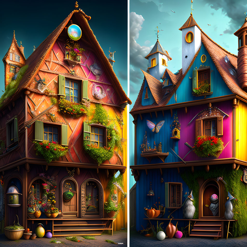 Colorful Fairy-Tale Houses with Magical Elements