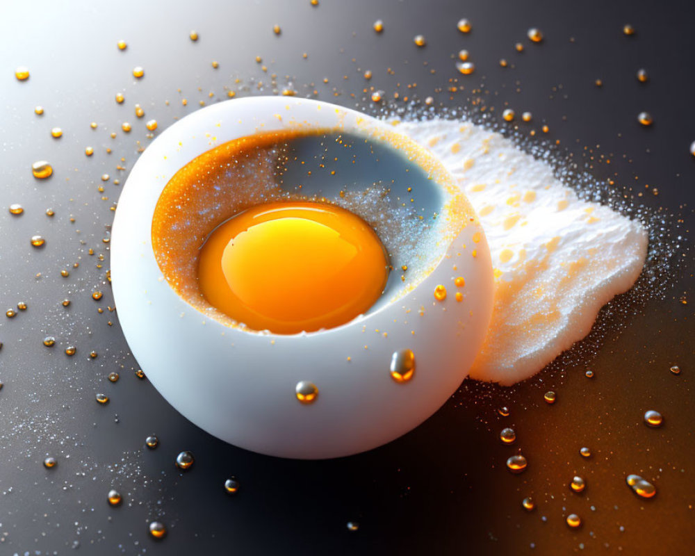 Stylized 3D Rendering of Glossy Egg with Vibrant Yolk
