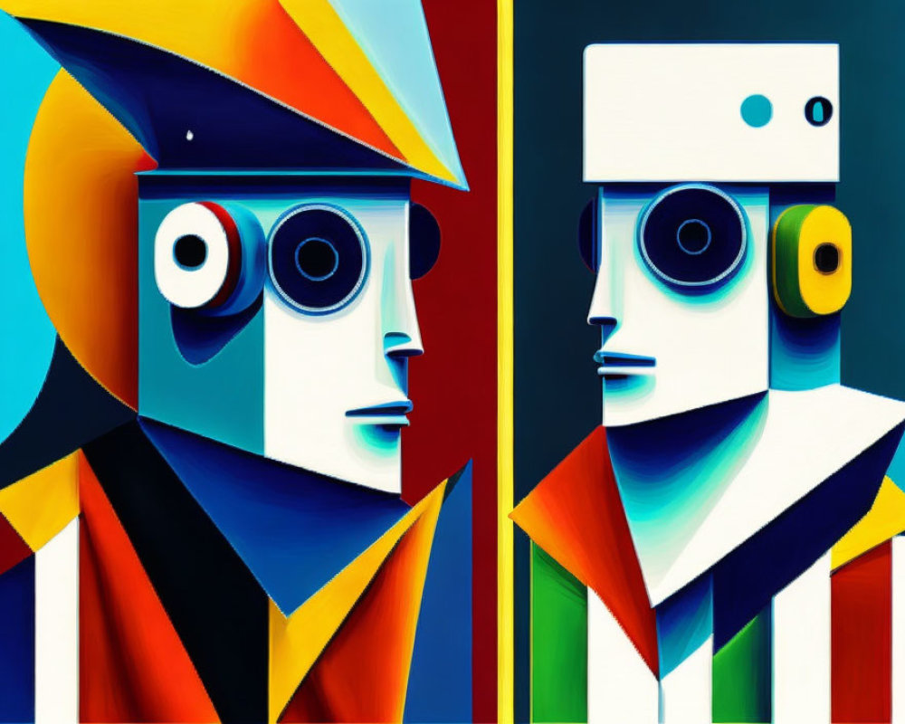 Colorful Abstract Portraits with Geometric Shapes and Stylized Features