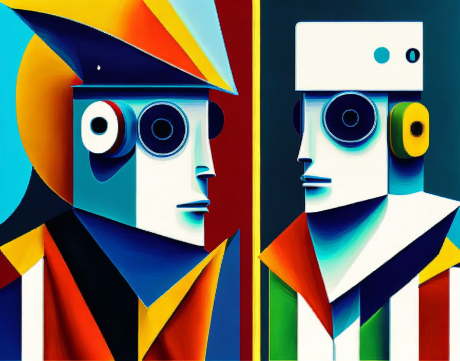 Colorful Abstract Portraits with Geometric Shapes and Stylized Features