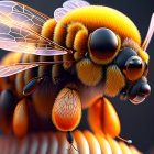 Detailed Close-Up of Stylized Honeybee with Translucent Wings