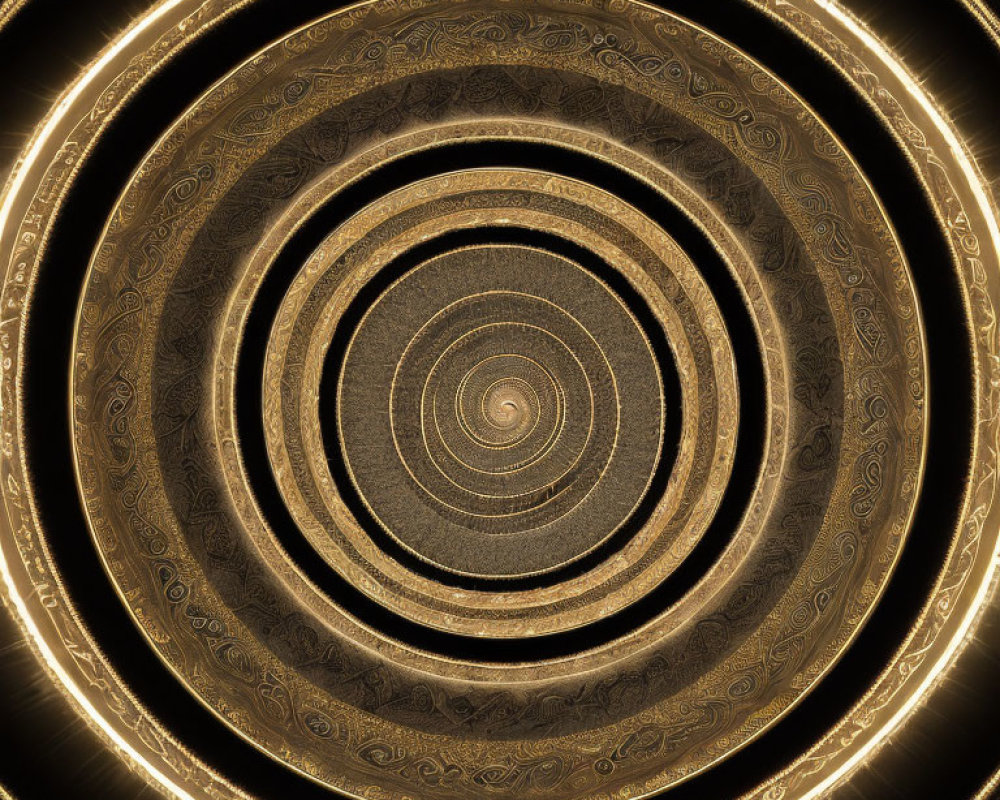 Intricate Golden Spiral Fractal on Black Background