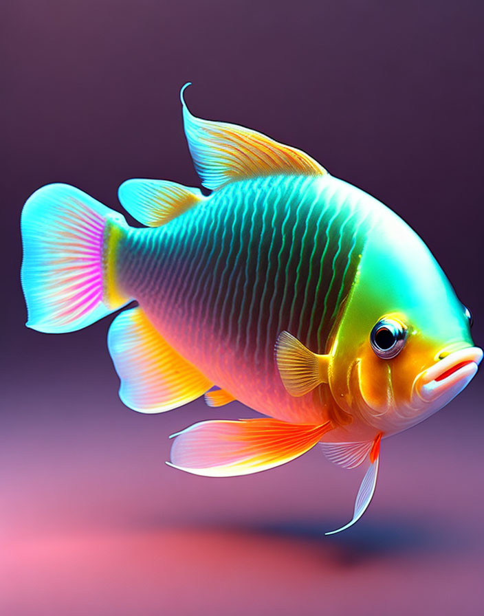 Colorful Neon Fish Illustration with Yellow, Green, and Pink Blending