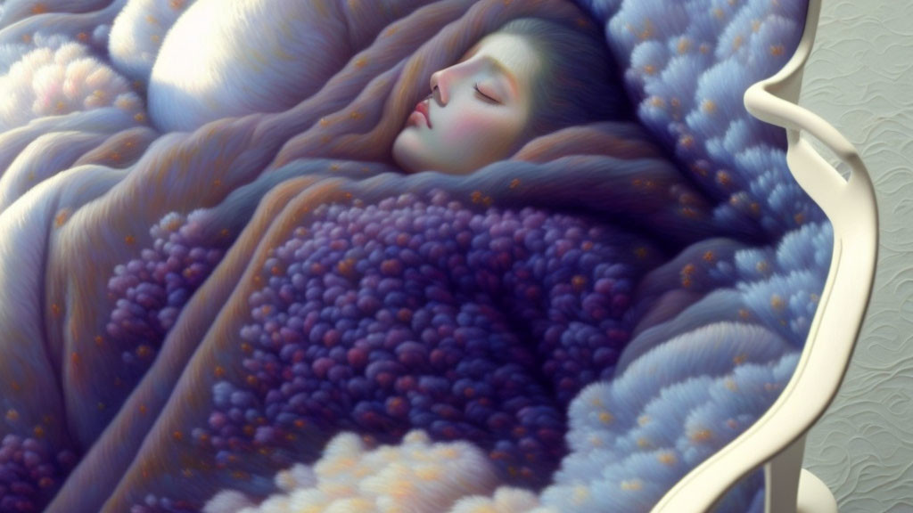 Tranquil illustration of person sleeping in dreamlike landscape