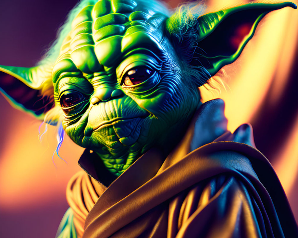 Detailed Close-up of Yoda Digital Artwork with Textured Background