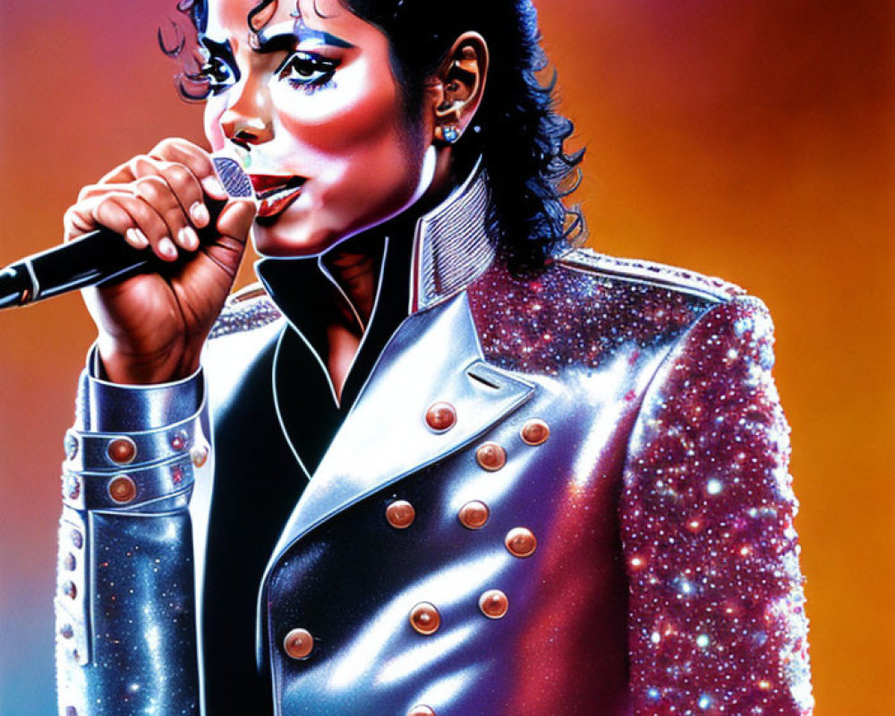 Colorful Performer Illustration with Glittering Jacket & Microphone