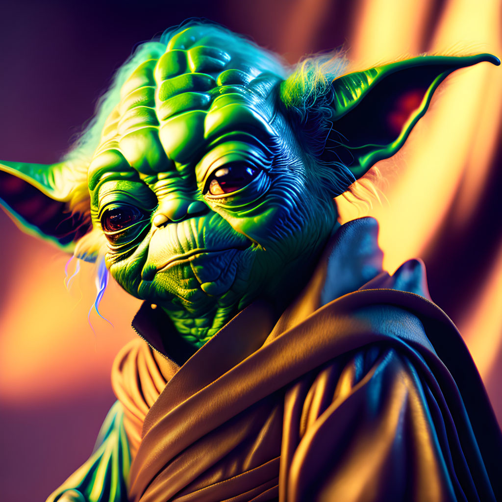 Detailed Close-up of Yoda Digital Artwork with Textured Background