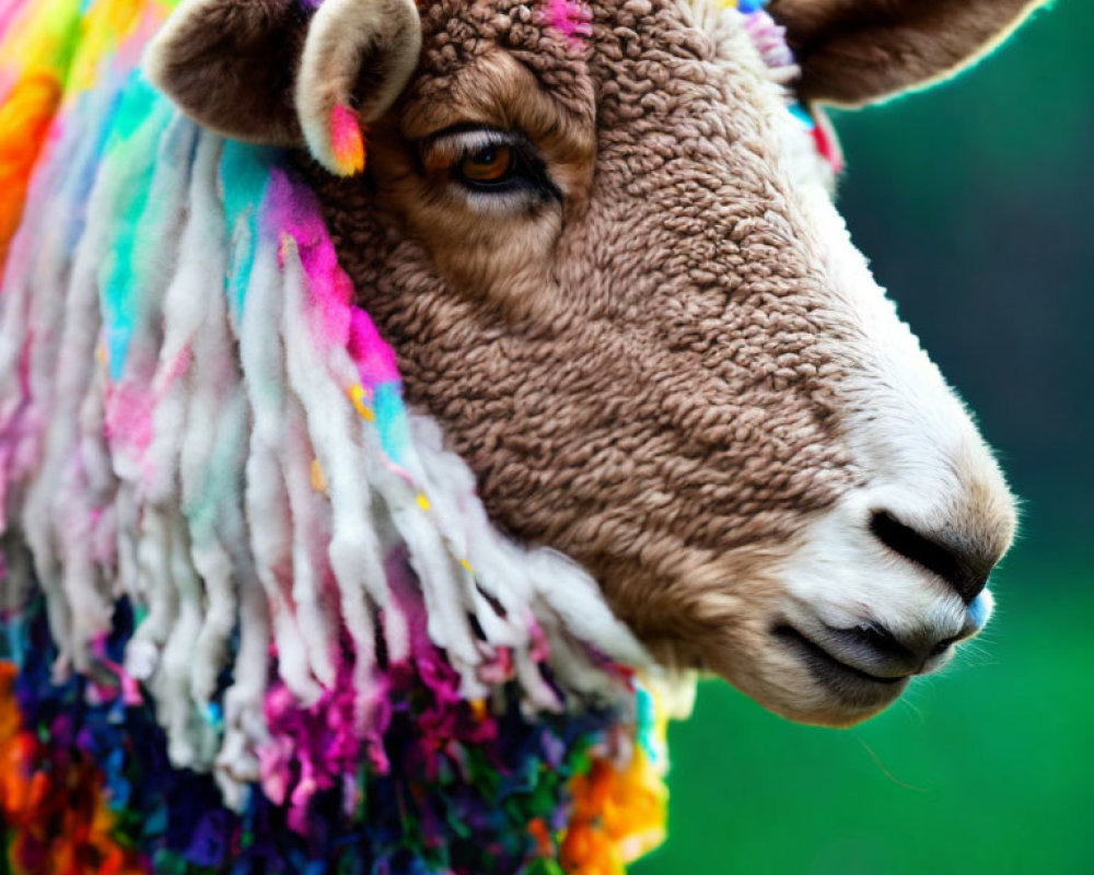 Colorful Close-Up of Sheep with Multicolored Wool